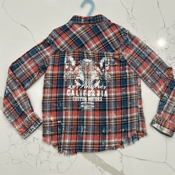 Youth boys Joe’s Jeans plaid button down size 6 made to look worn and vintage - Picture 6 of 7